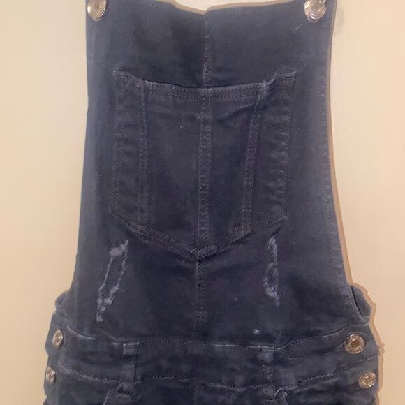 Blue Topic Black Jean Overall Shorts Size Medium Distressed - Picture 2 of 13